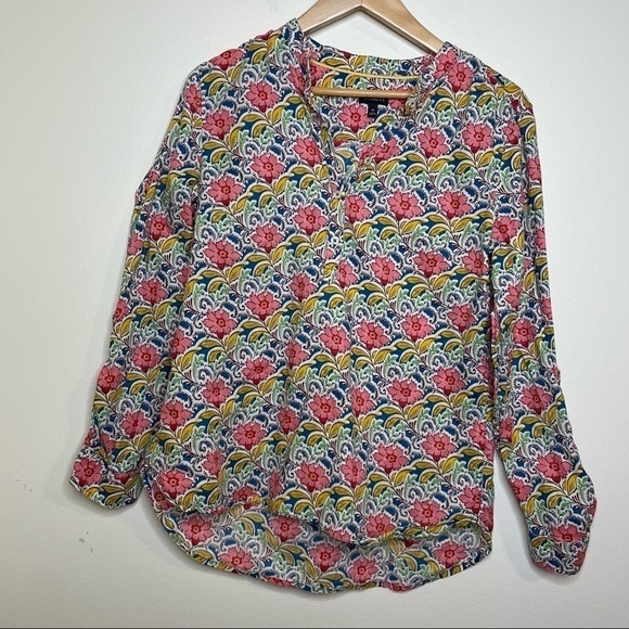 Talbots Multi Color Floral Novelty Print Long Sleeve Button Down Shirt - Picture 1 of 7